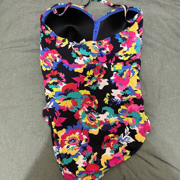 Anne Cole Floral Standard Twist Front Shirred One Piece Bathing Suit Plus Sz 24W - Picture 3 of 4